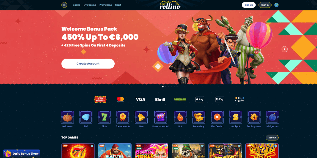 rollino casino homepage